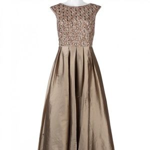 Bronze Embellished Mesh Top Taffeta Formal Dress